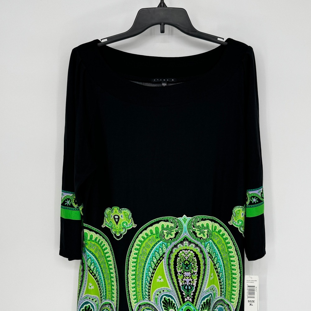 Tiana B. Black Dress with Green Paisley Print - Picture 2 of 14